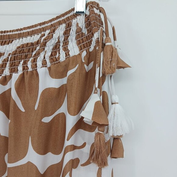 Calypso St. Barth Tiered Maxi Skirt Brown White Floral Elastic Waist Size Medium - Picture 2 of 11